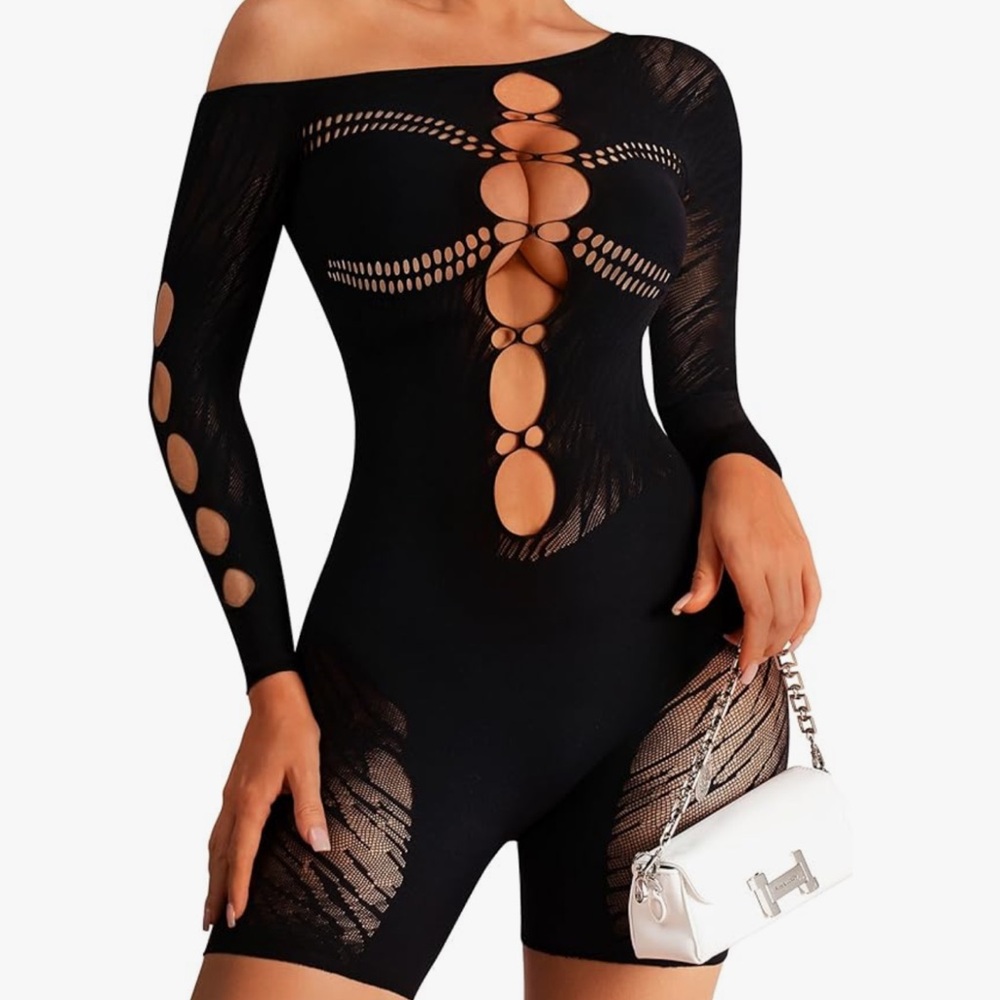 Mesh Cutout One Shoulder Jumpsuit